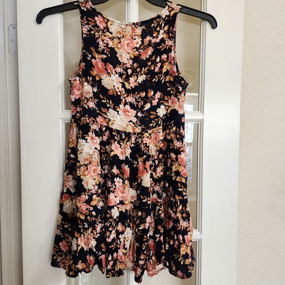 American Eagle Navy Floral Babydoll Top Sleeveless Tiered Small - Picture 3 of 11